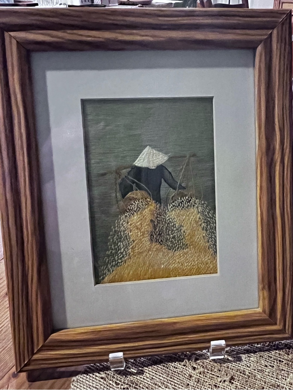 Set of 2 Handmade Silk Thread Tapestry Art Wall Pictures Cambodia Harvest Framed